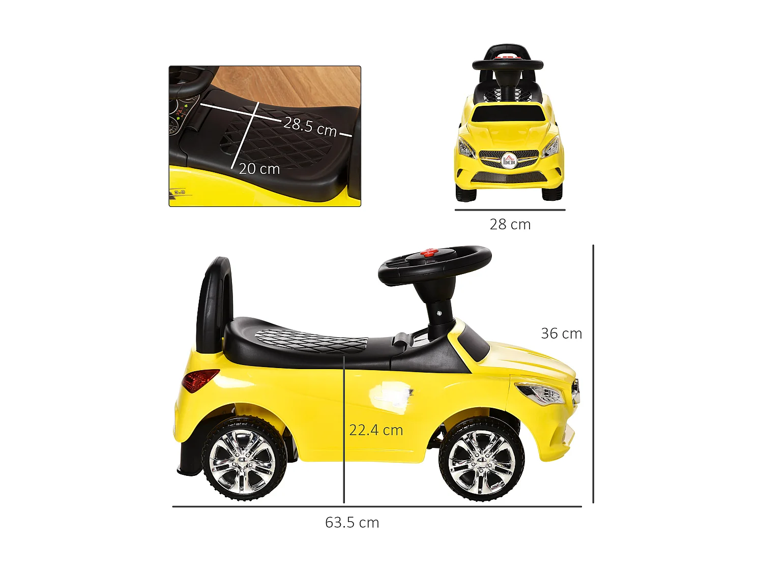 Macchina giocattolo per bambini cavalcabile con volante e fari