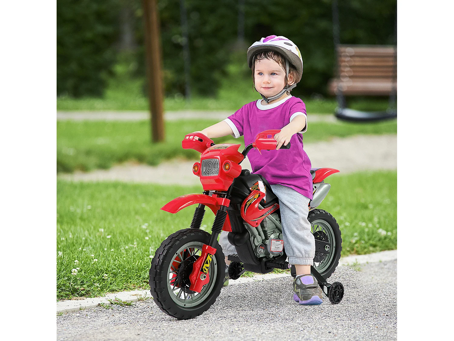 Moto elettrica per bambini 3-6 anni con ruote di sostegno