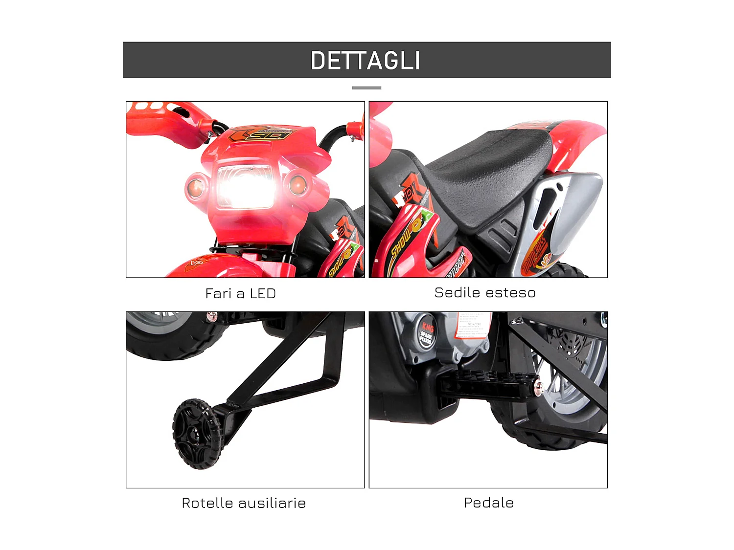 Moto elettrica per bambini 3-6 anni con ruote di sostegno