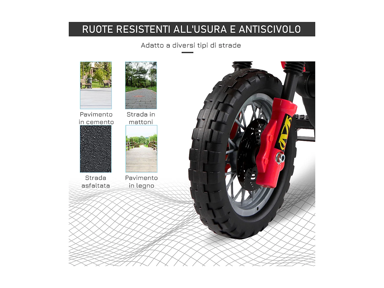 Moto elettrica per bambini 3-6 anni con ruote di sostegno