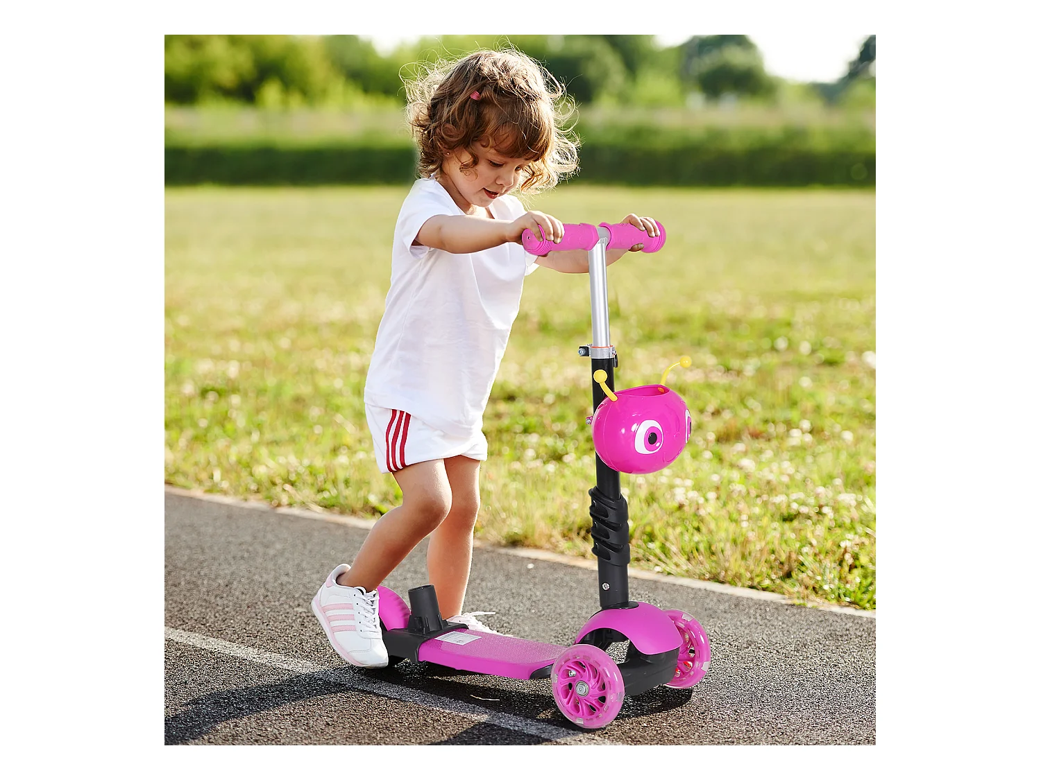 Monopattino 3 ruote per bambini altezza regolabile 62x25x72.5 cm rosa