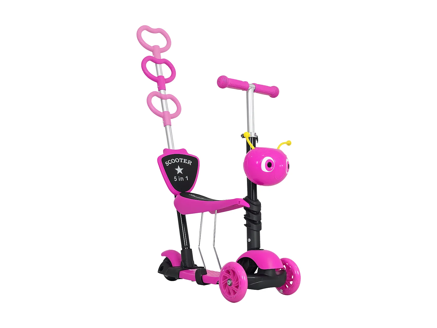Monopattino 3 ruote per bambini altezza regolabile 62x25x72.5 cm rosa