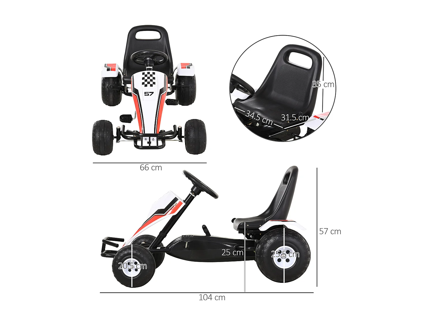 Go-kart a pedali per bambini 3-6 anni con sedile regolabile e freno