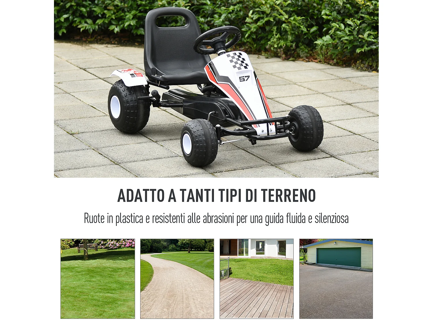 Go-kart a pedali per bambini 3-6 anni con sedile regolabile e freno