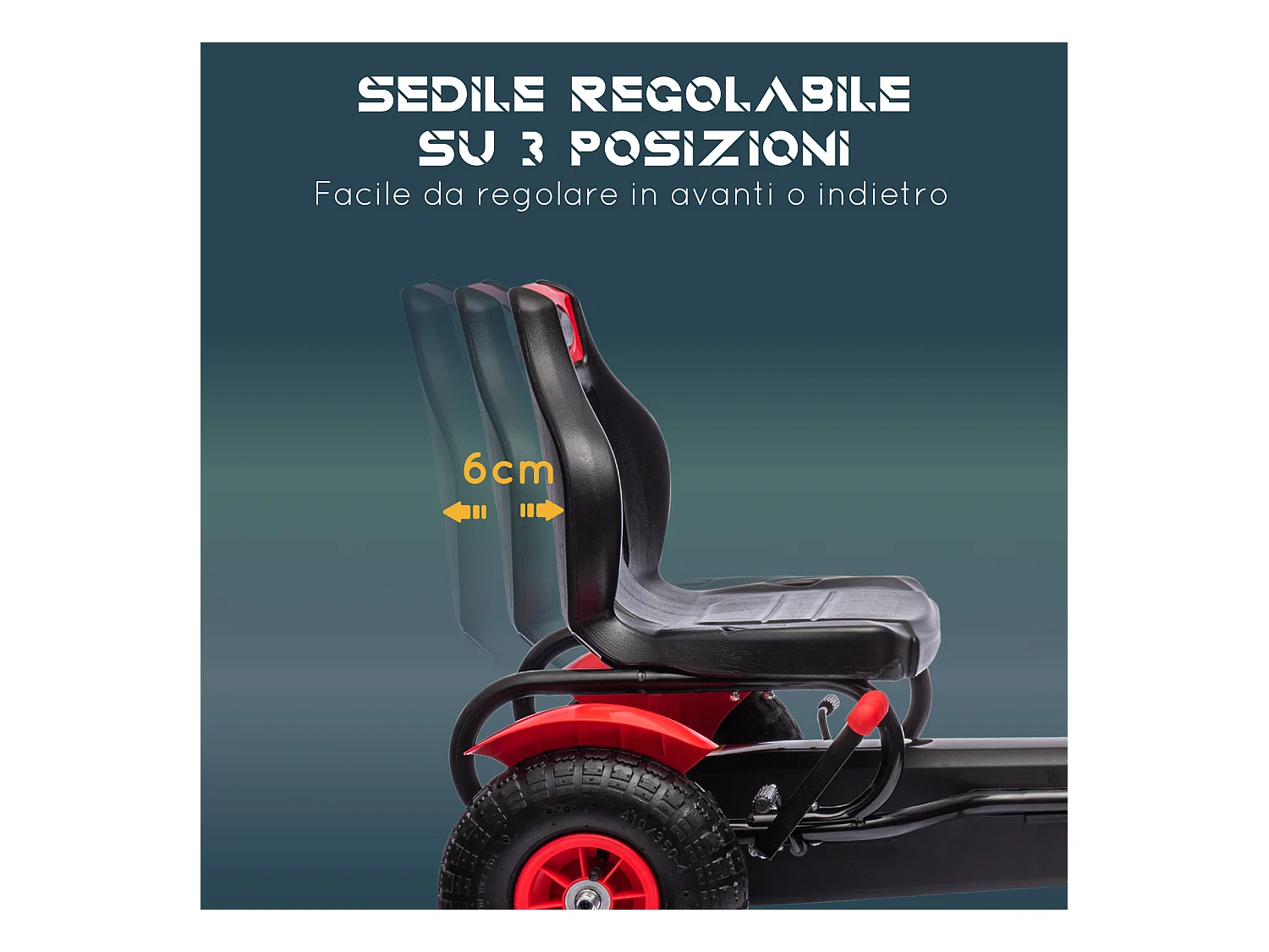Go kart a pedali per bambini 5-12 anni in plastica e metallo rosso