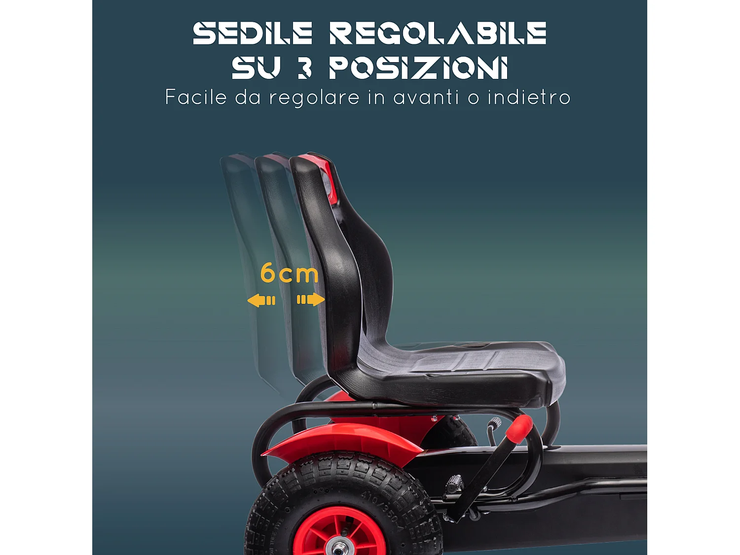 Go kart a pedali per bambini 5-12 anni in plastica e metallo rosso