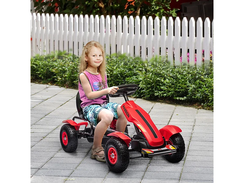Go kart a pedali per bambini 5-12 anni in plastica e metallo rosso