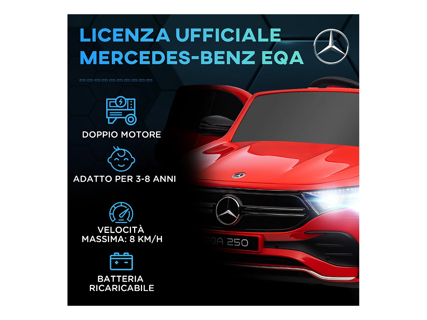 Macchina elettrica per bambini con licenza mercedes benz eqa rossa