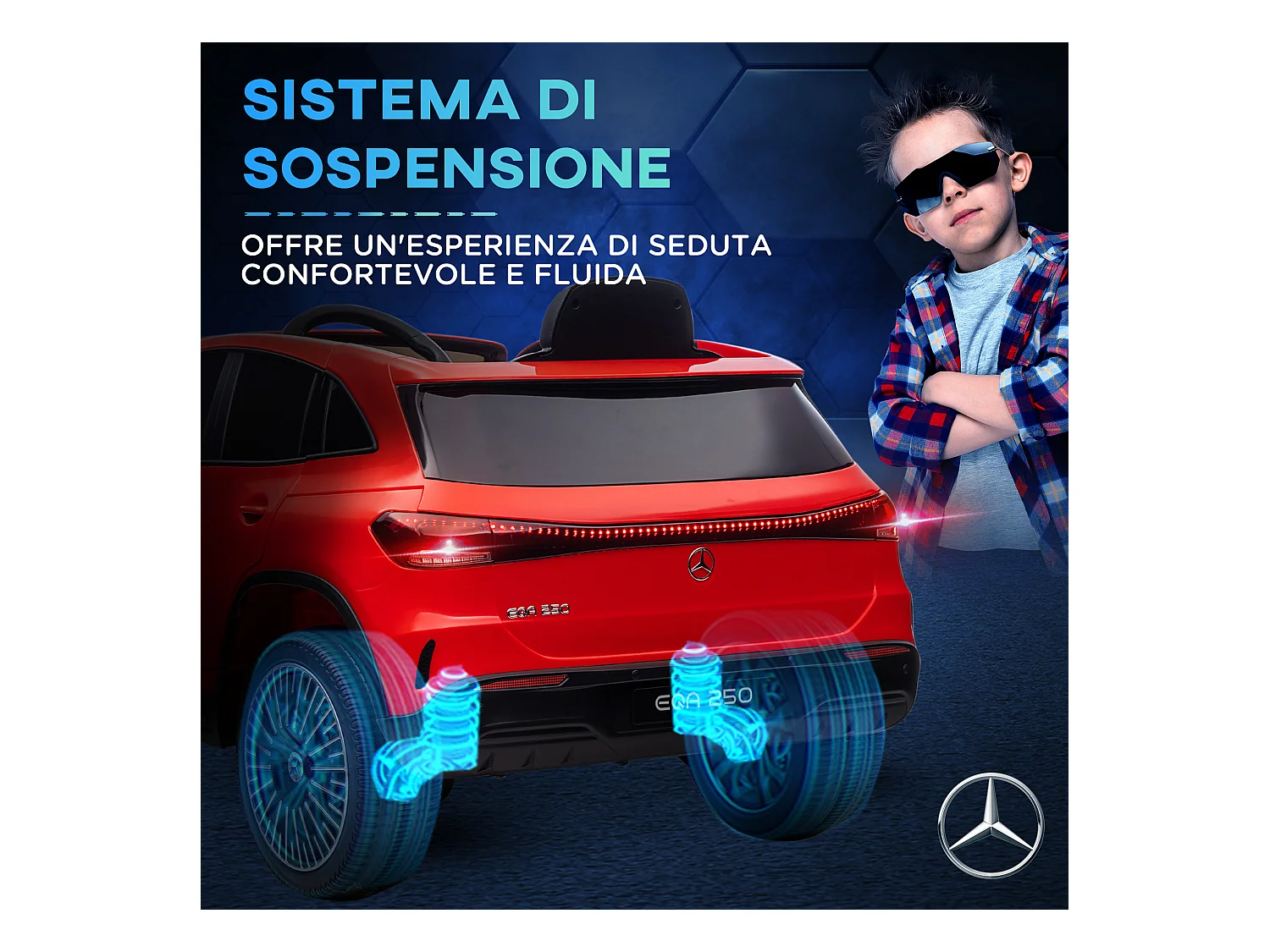 Macchina elettrica per bambini con licenza mercedes benz eqa rossa