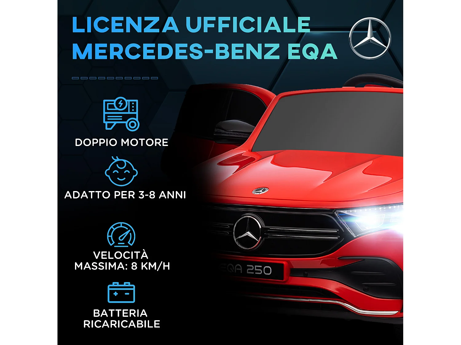 Macchina elettrica per bambini con licenza mercedes benz eqa rossa
