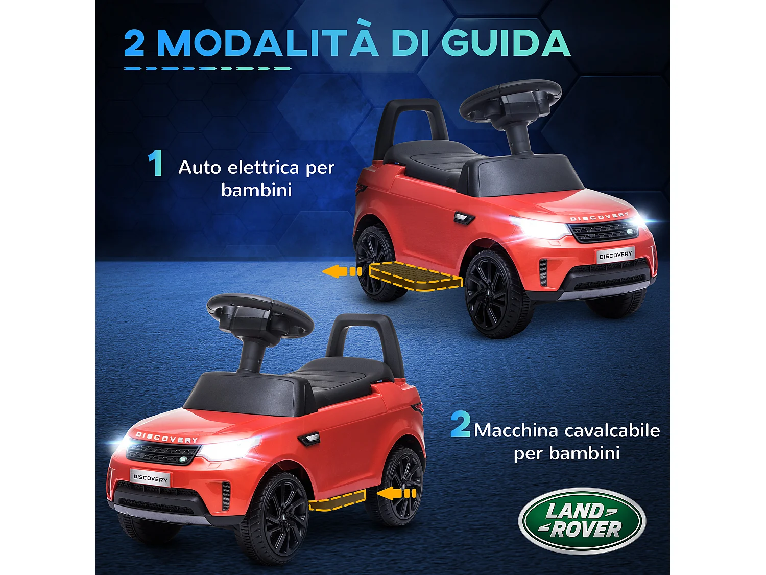 Macchina per bambini land rover elettrica e a spinta 3km/h rosso