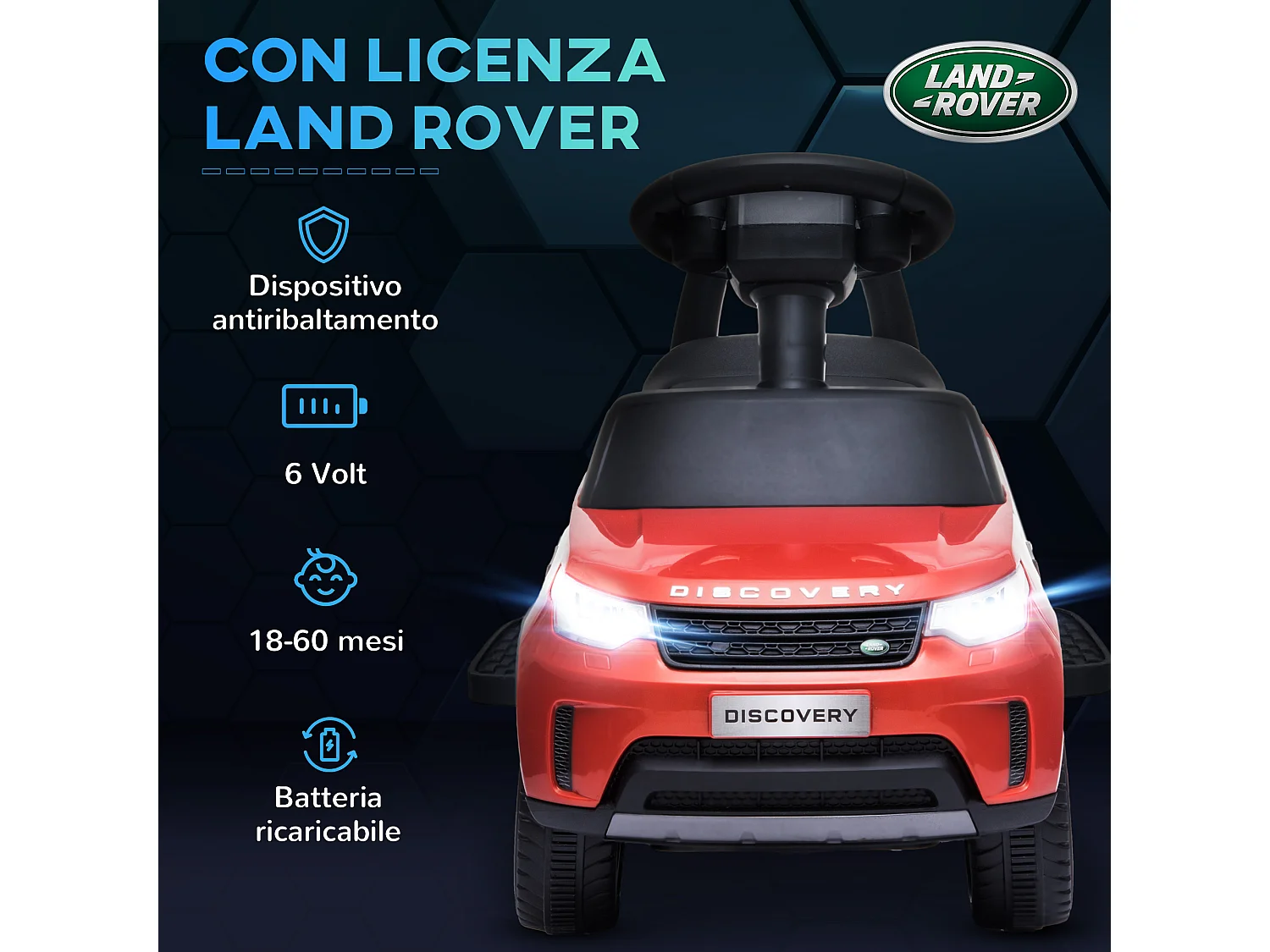 Macchina per bambini land rover elettrica e a spinta 3km/h rosso