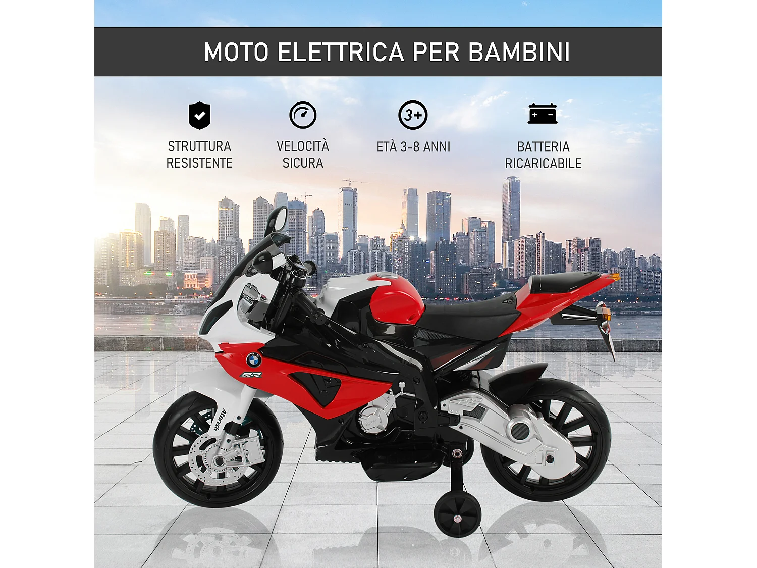 Moto elettrica per bambini bmw batteria 12v con rotelle e luci