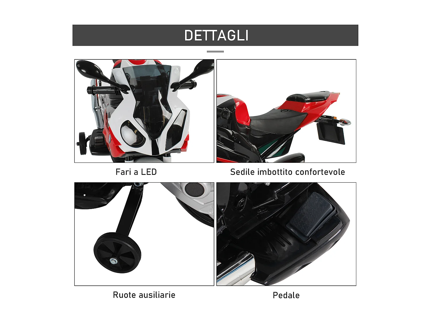 Moto elettrica per bambini bmw batteria 12v con rotelle e luci