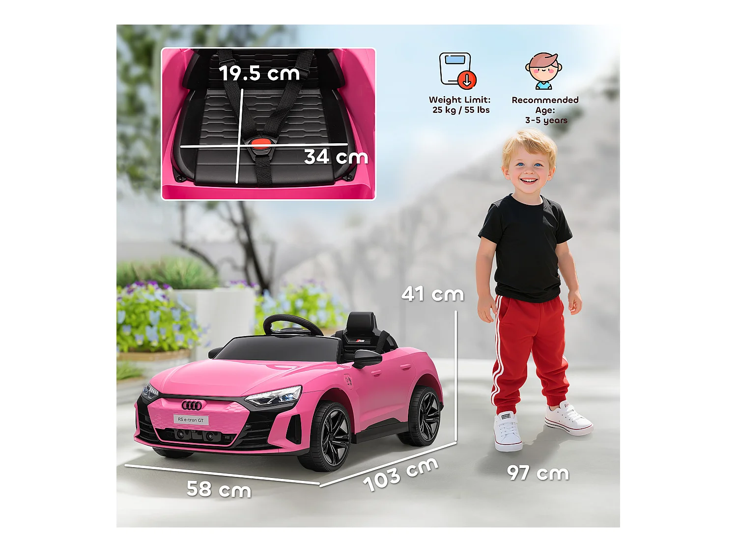 Macchina elettrica per bambini 3-5 anni con telecomando rosa