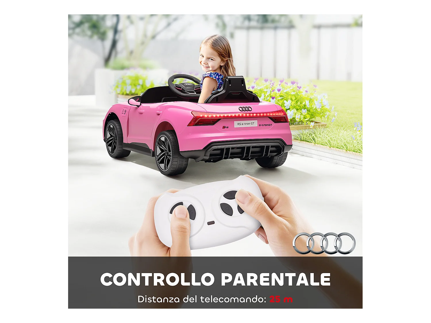 Macchina elettrica per bambini 3-5 anni con telecomando rosa