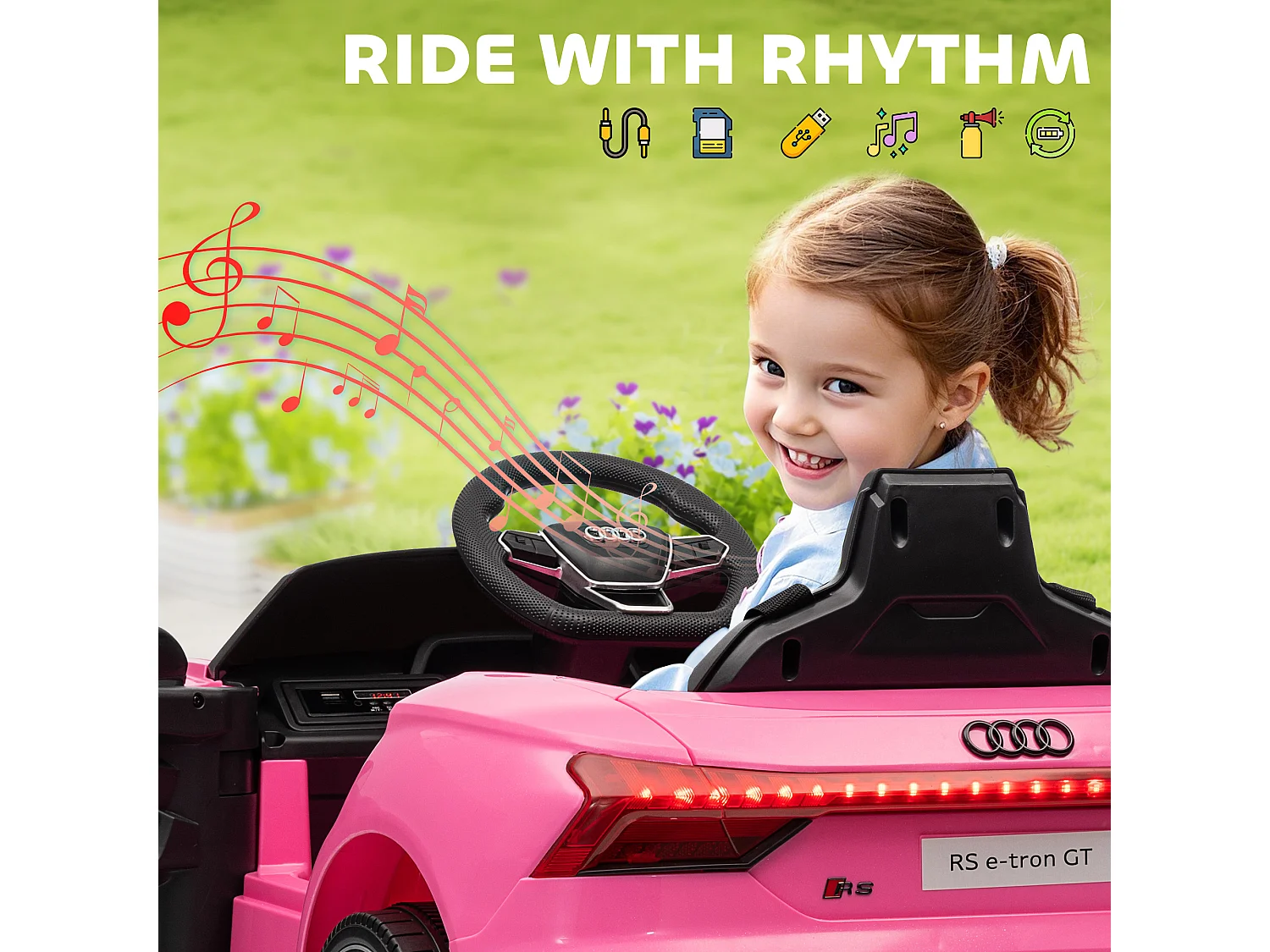 Macchina elettrica per bambini 3-5 anni con telecomando rosa