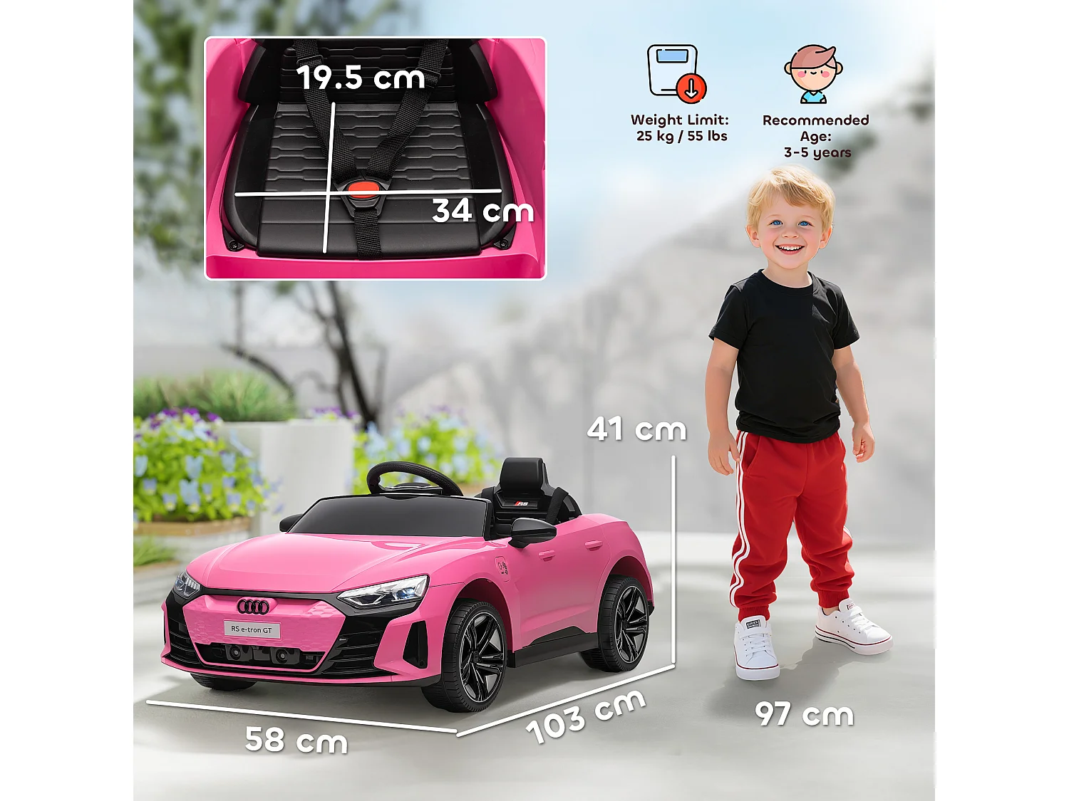 Macchina elettrica per bambini 3-5 anni con telecomando rosa