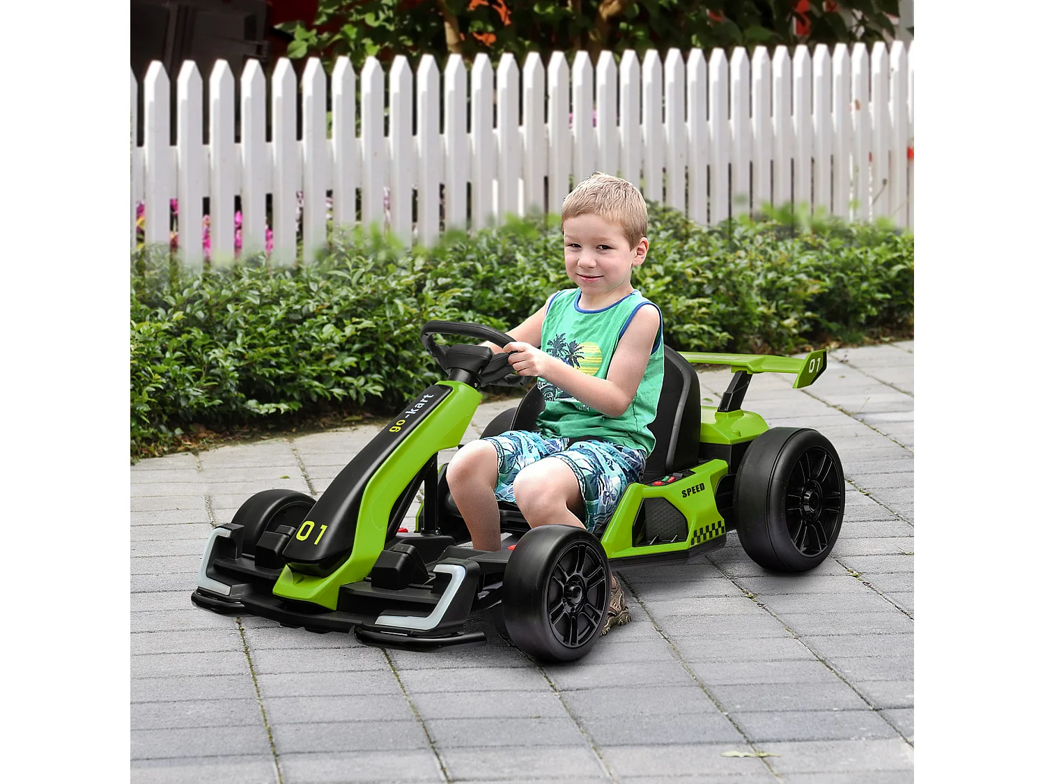 Go kart elettrico per bambini 6-12 anni con sedile regolabile verde