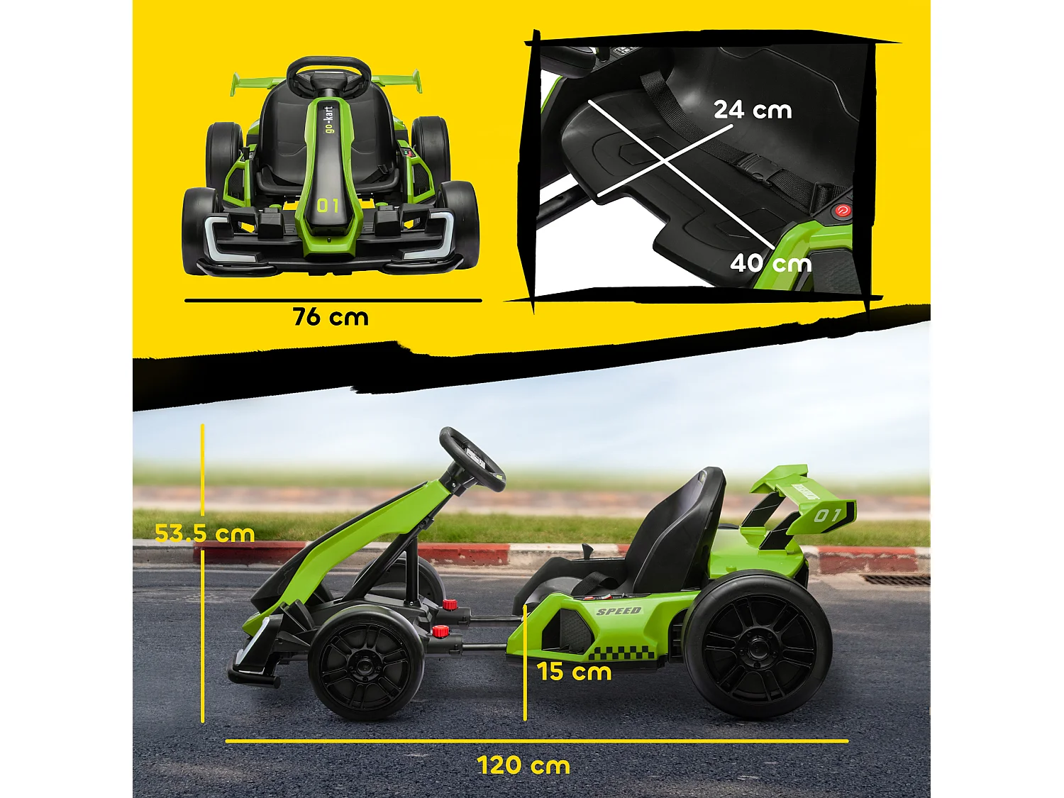 Go kart elettrico per bambini 6-12 anni con sedile regolabile verde