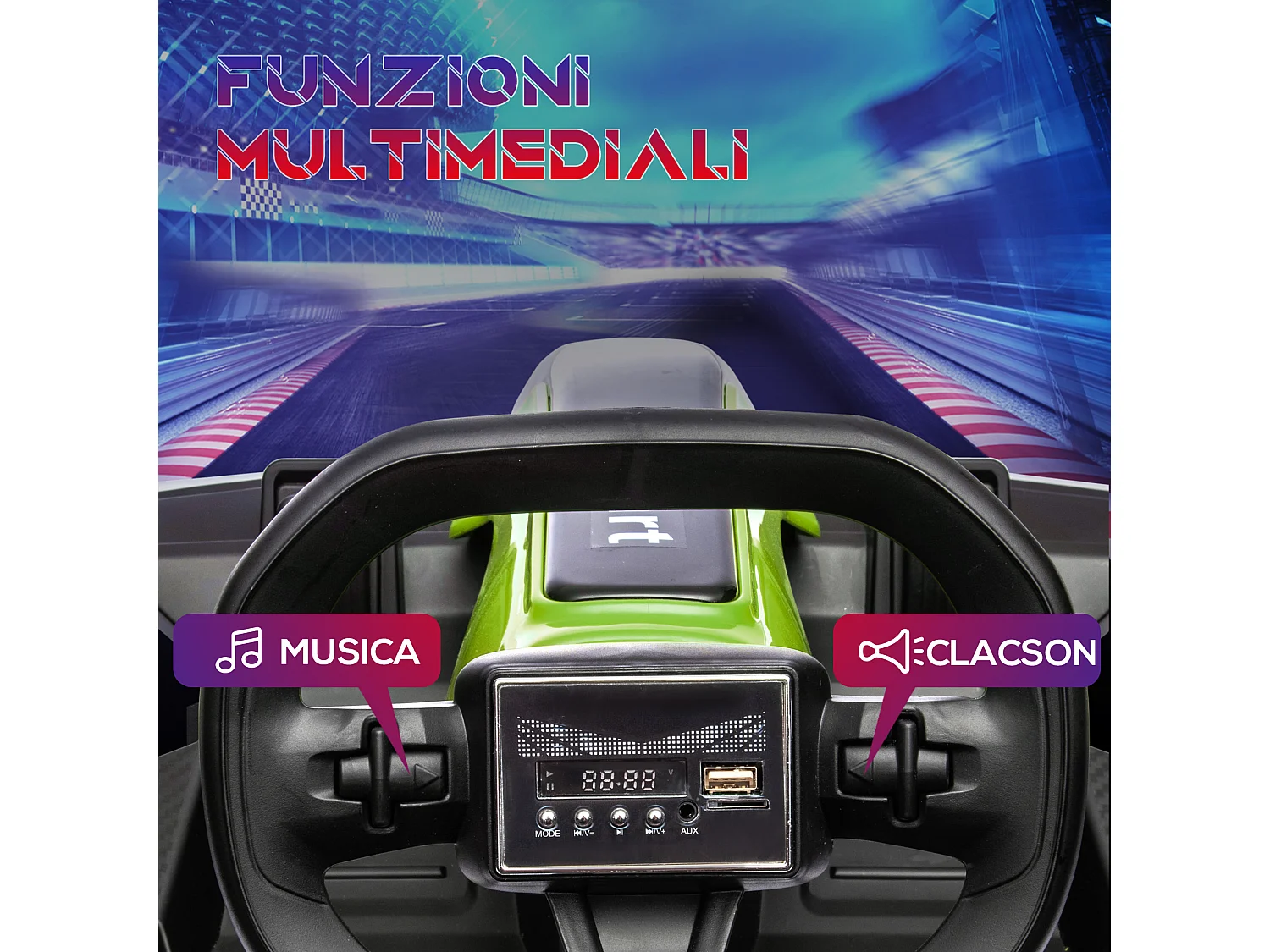 Go kart elettrico per bambini 6-12 anni con sedile regolabile verde