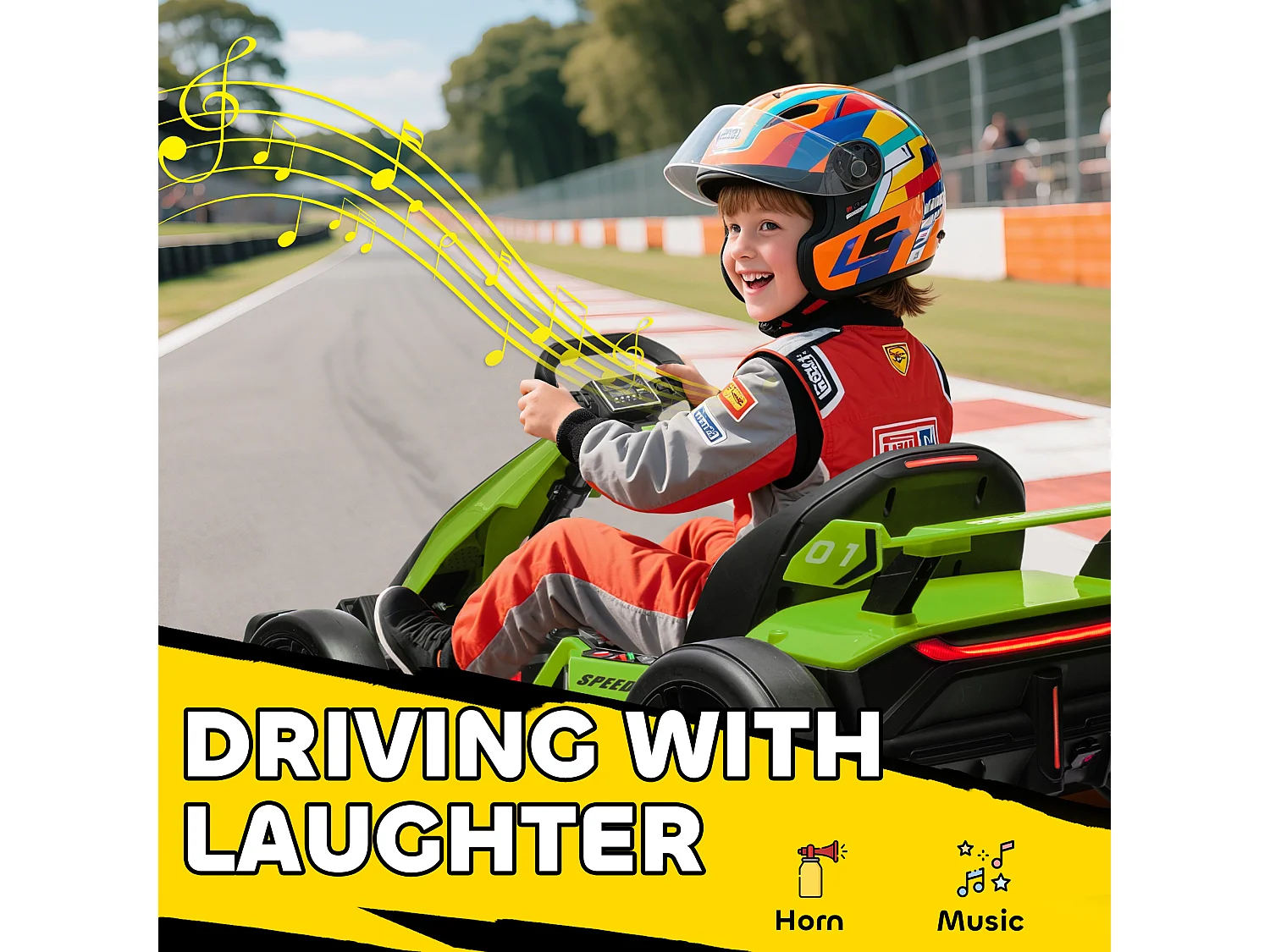 Go kart elettrico per bambini 6-12 anni con sedile regolabile verde