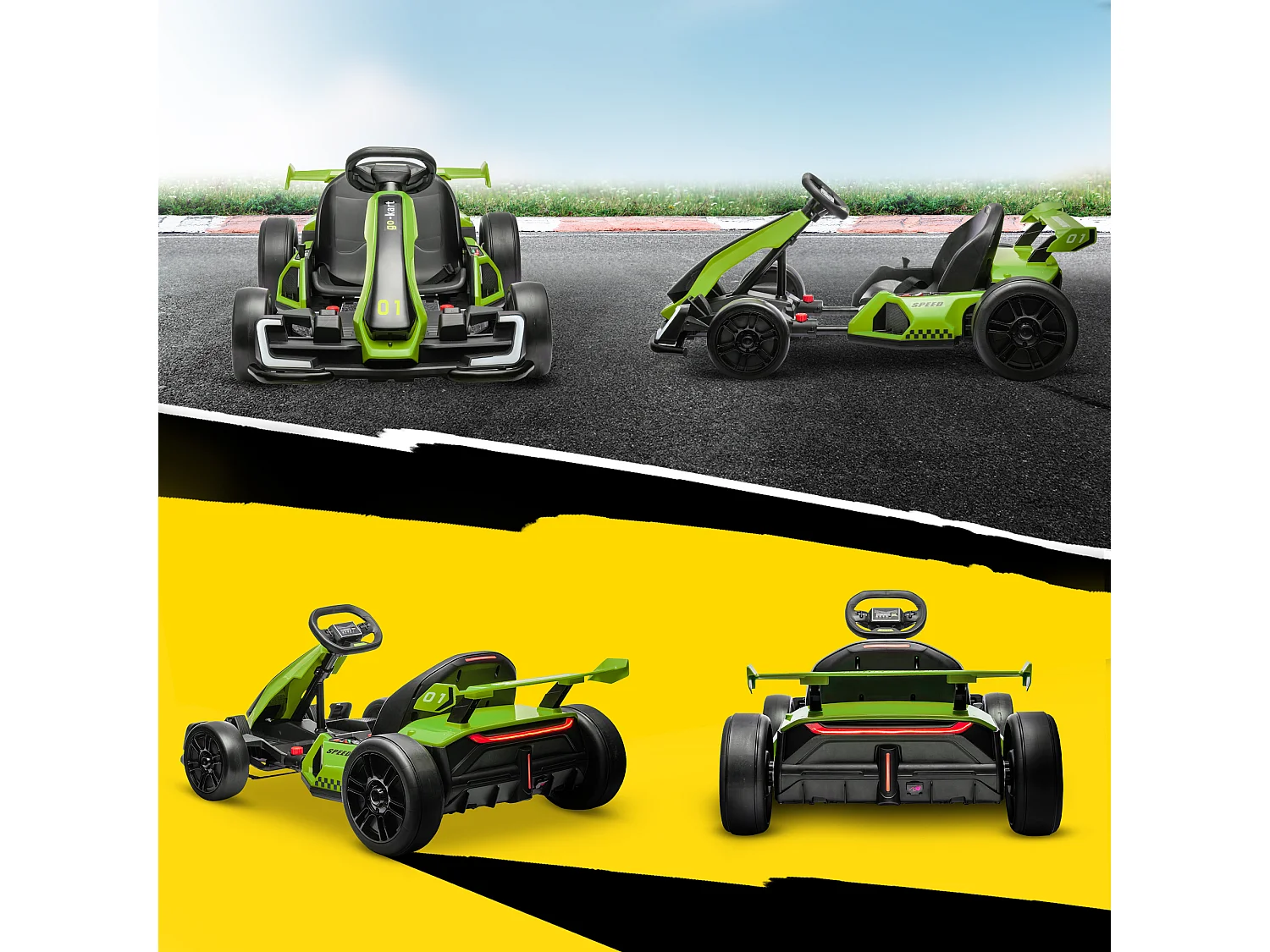 Go kart elettrico per bambini 6-12 anni con sedile regolabile verde