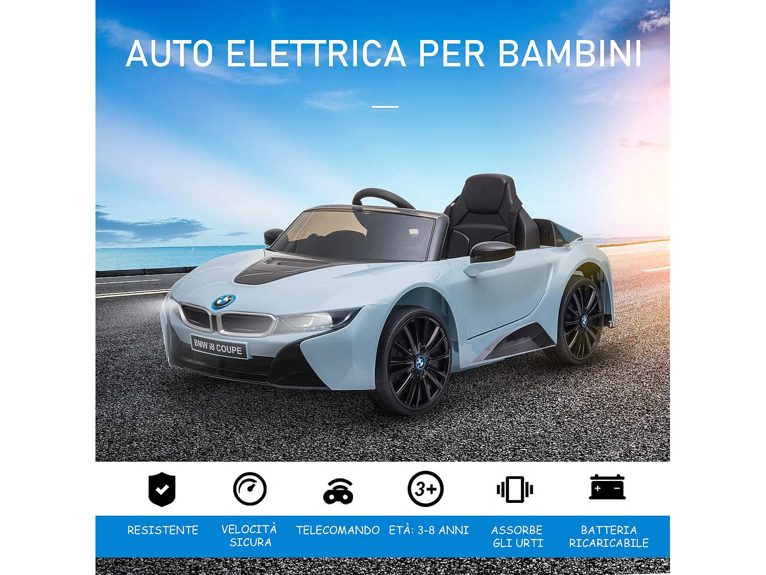Macchina elettrica per bambini 3-8 anni licenza bmw e telecomando blu