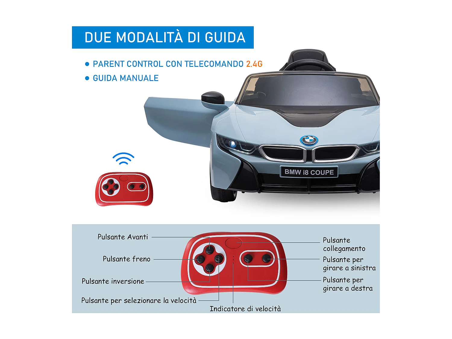 Macchina elettrica per bambini 3-8 anni licenza bmw e telecomando blu