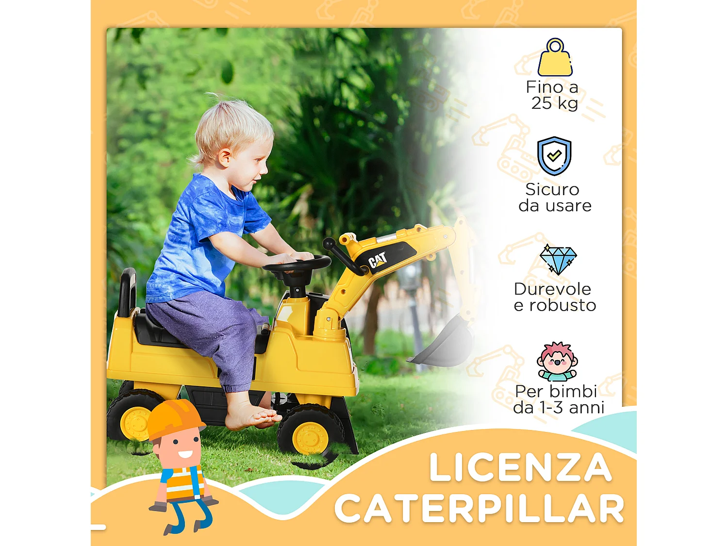 Ruspa giocattolo età 1-3 anni con escavatore senza batteria