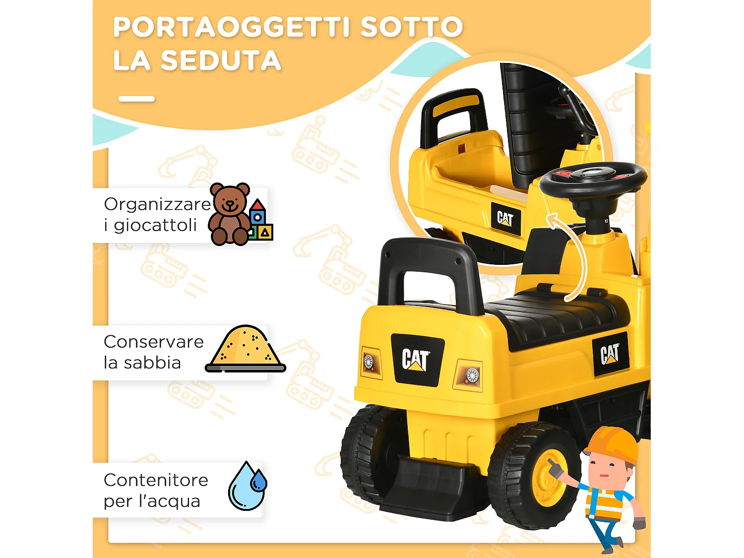 Ruspa giocattolo età 1-3 anni con escavatore senza batteria