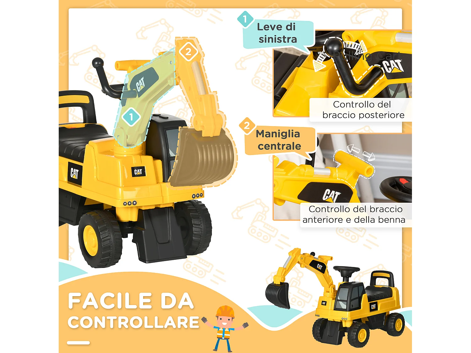 Ruspa giocattolo età 1-3 anni con escavatore senza batteria