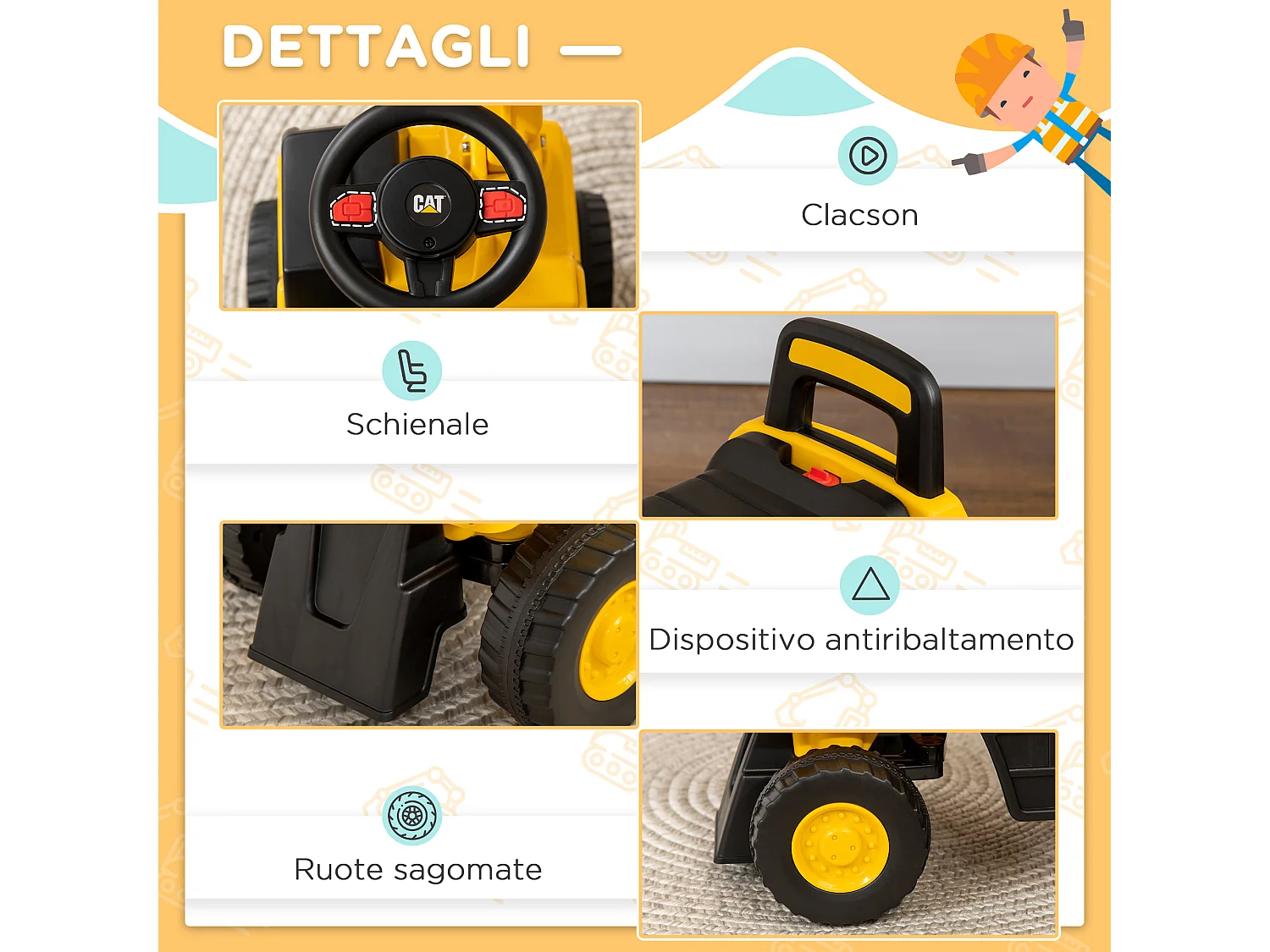 Ruspa giocattolo età 1-3 anni con escavatore senza batteria