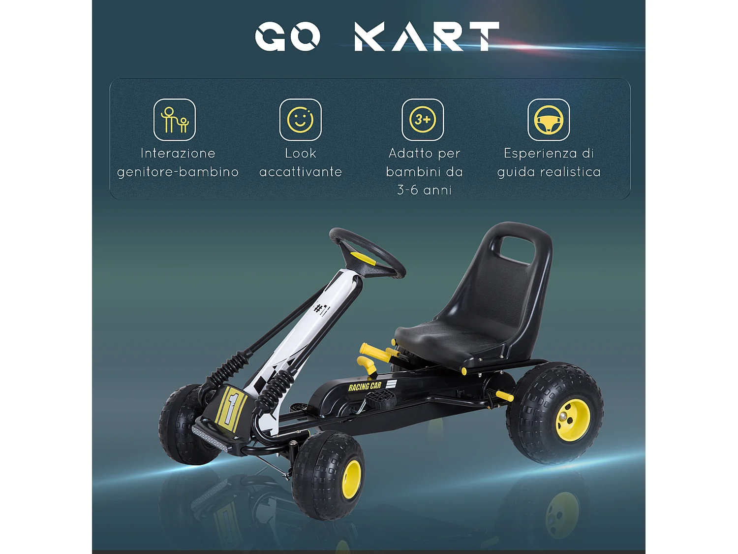 Go-kart a pedali per bambini con sedile regolabile e frizione