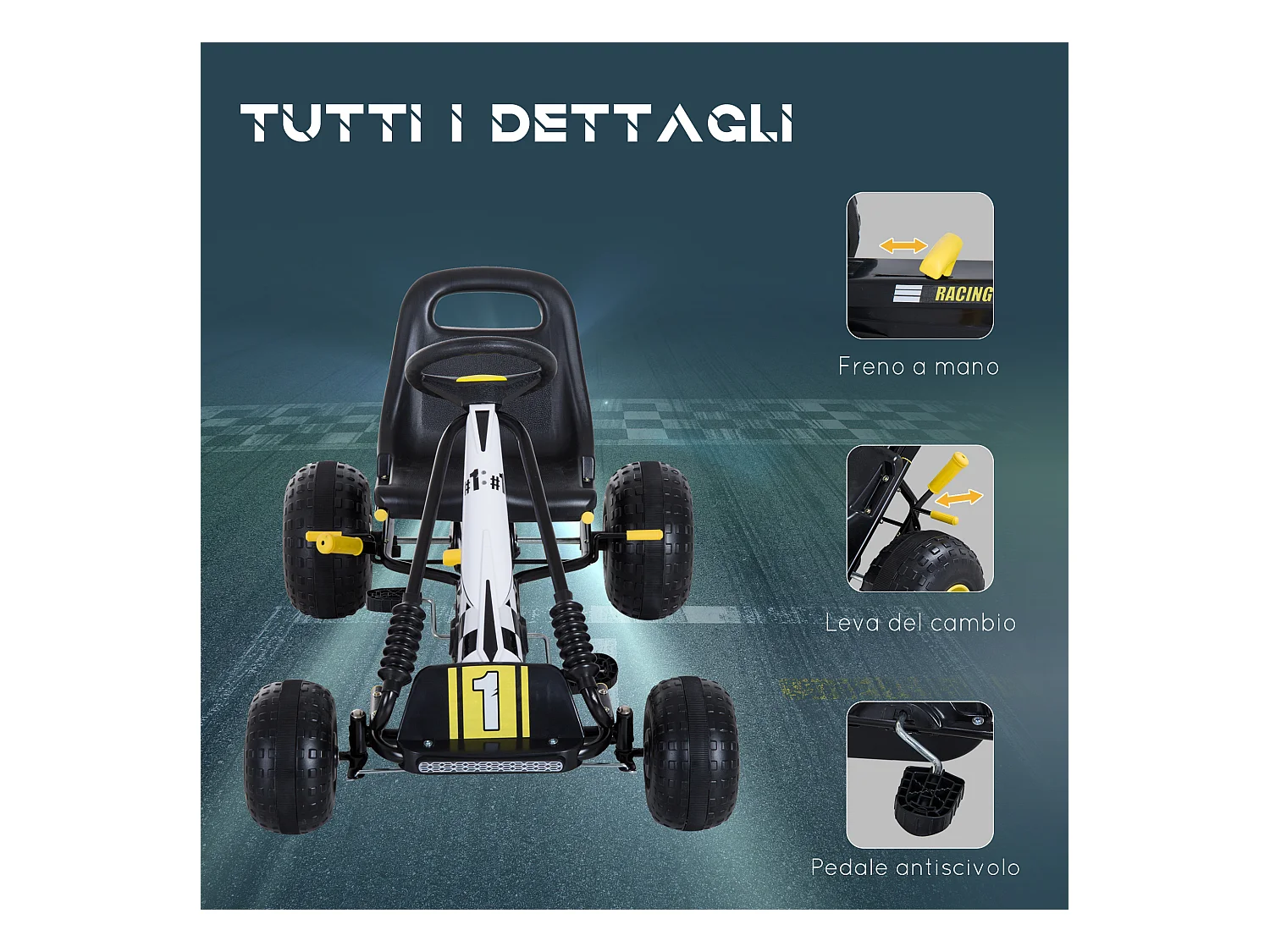 Go-kart a pedali per bambini con sedile regolabile e frizione