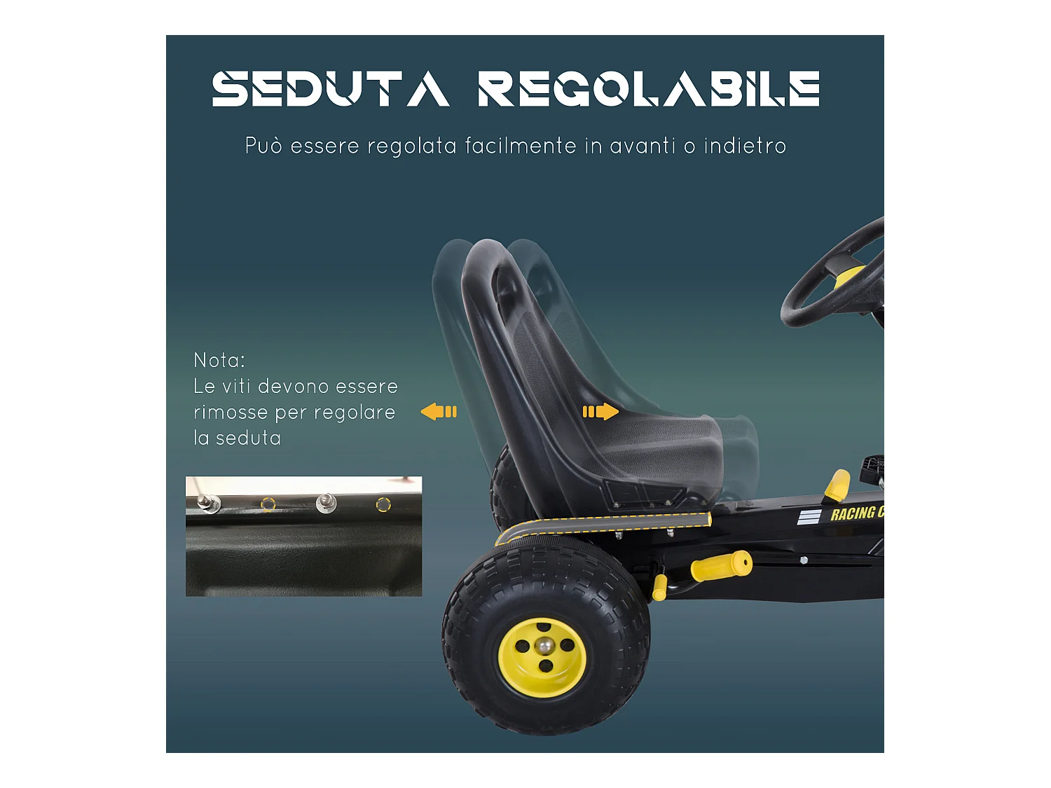 Go-kart a pedali per bambini con sedile regolabile e frizione