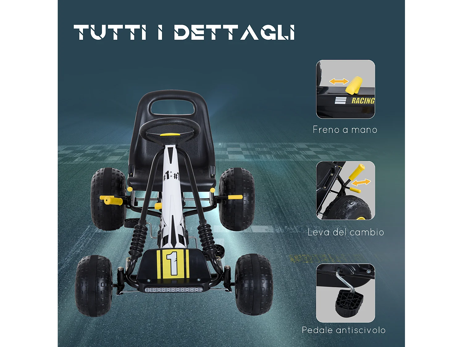 Go-kart a pedali per bambini con sedile regolabile e frizione