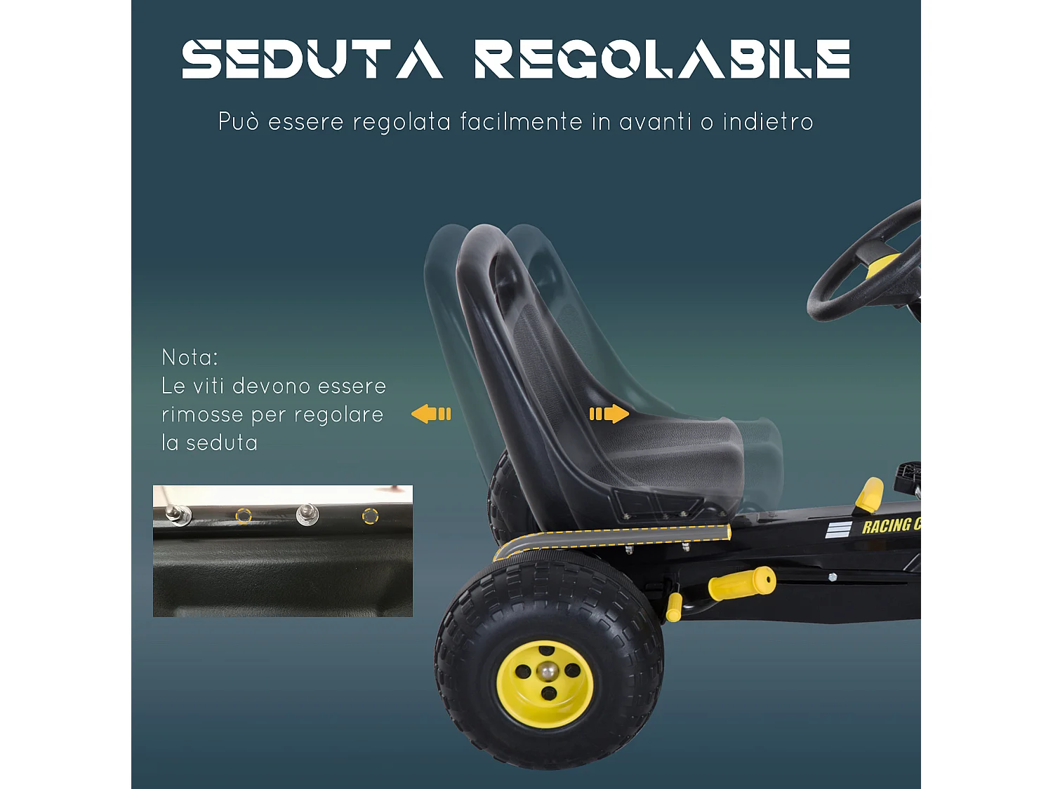 Go-kart a pedali per bambini con sedile regolabile e frizione