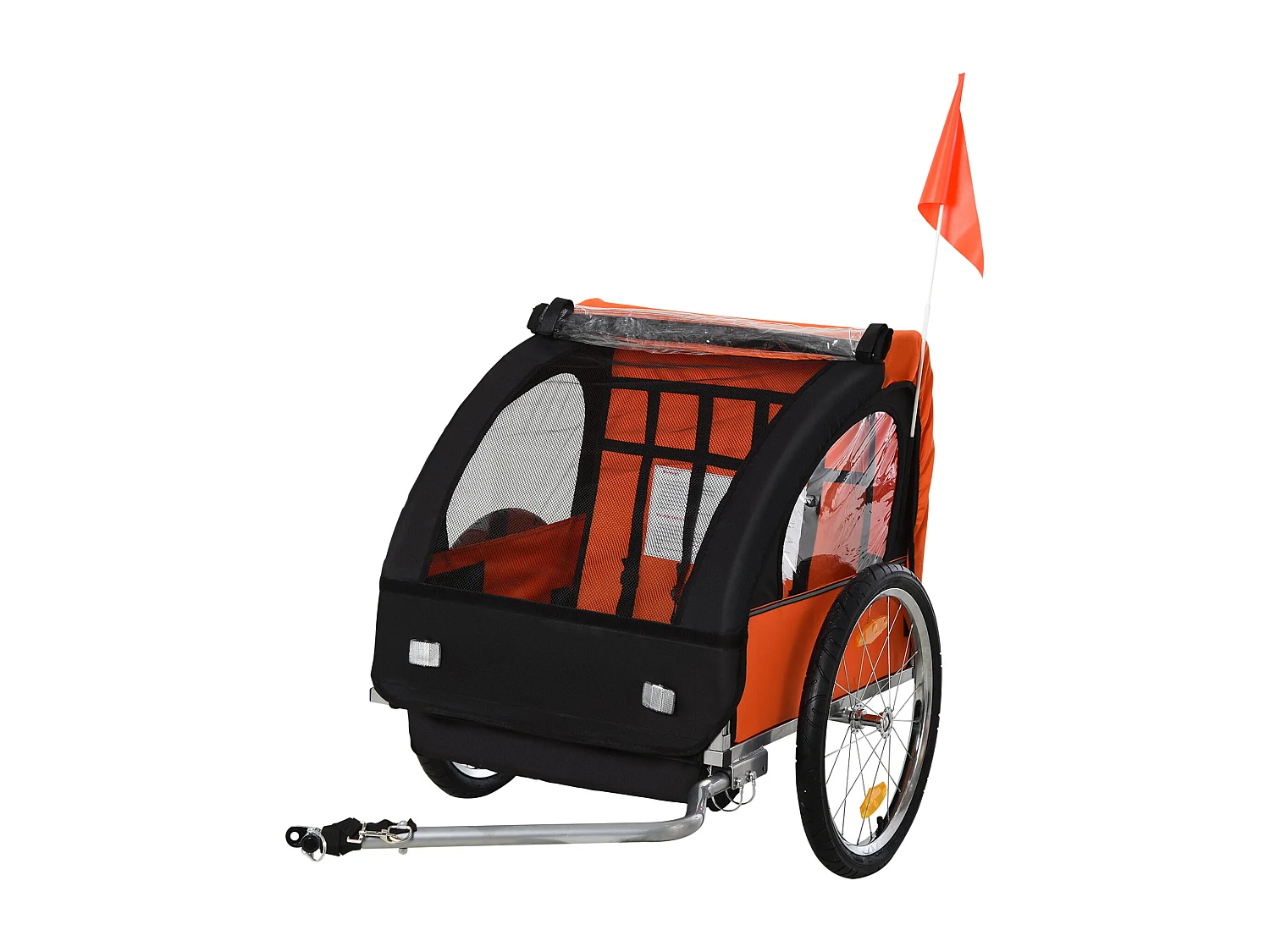 Rimorchio bici bambini a 2 posti in acciaio e tessuto oxford arancione