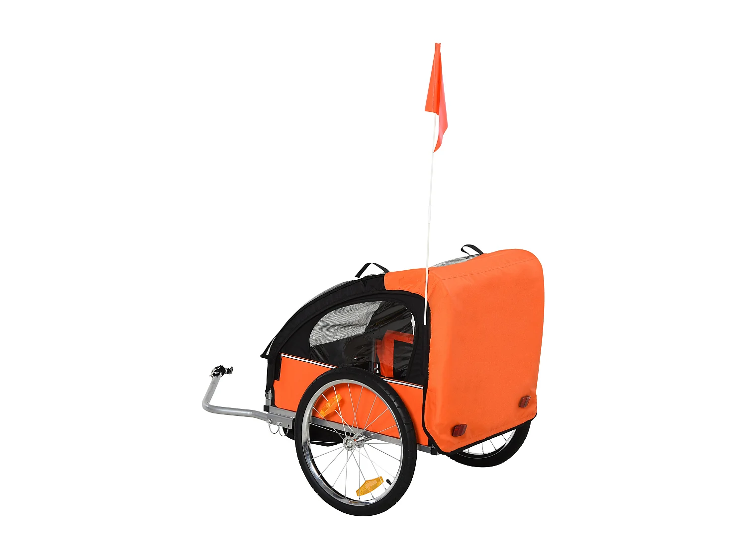 Rimorchio bici bambini a 2 posti in acciaio e tessuto oxford arancione