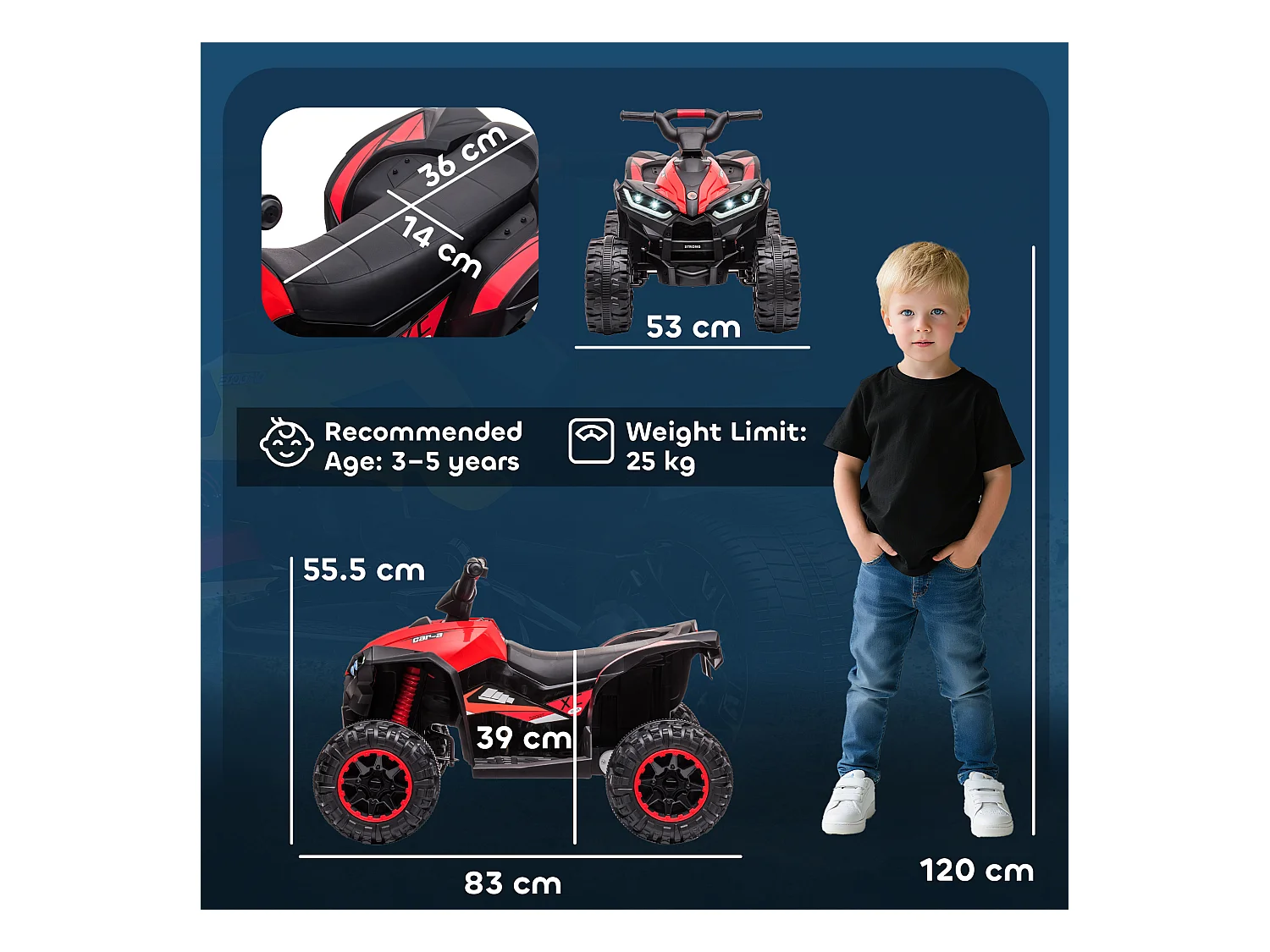 Quad per bambini elettrico 12v 2 velocità ruote con clacson fari