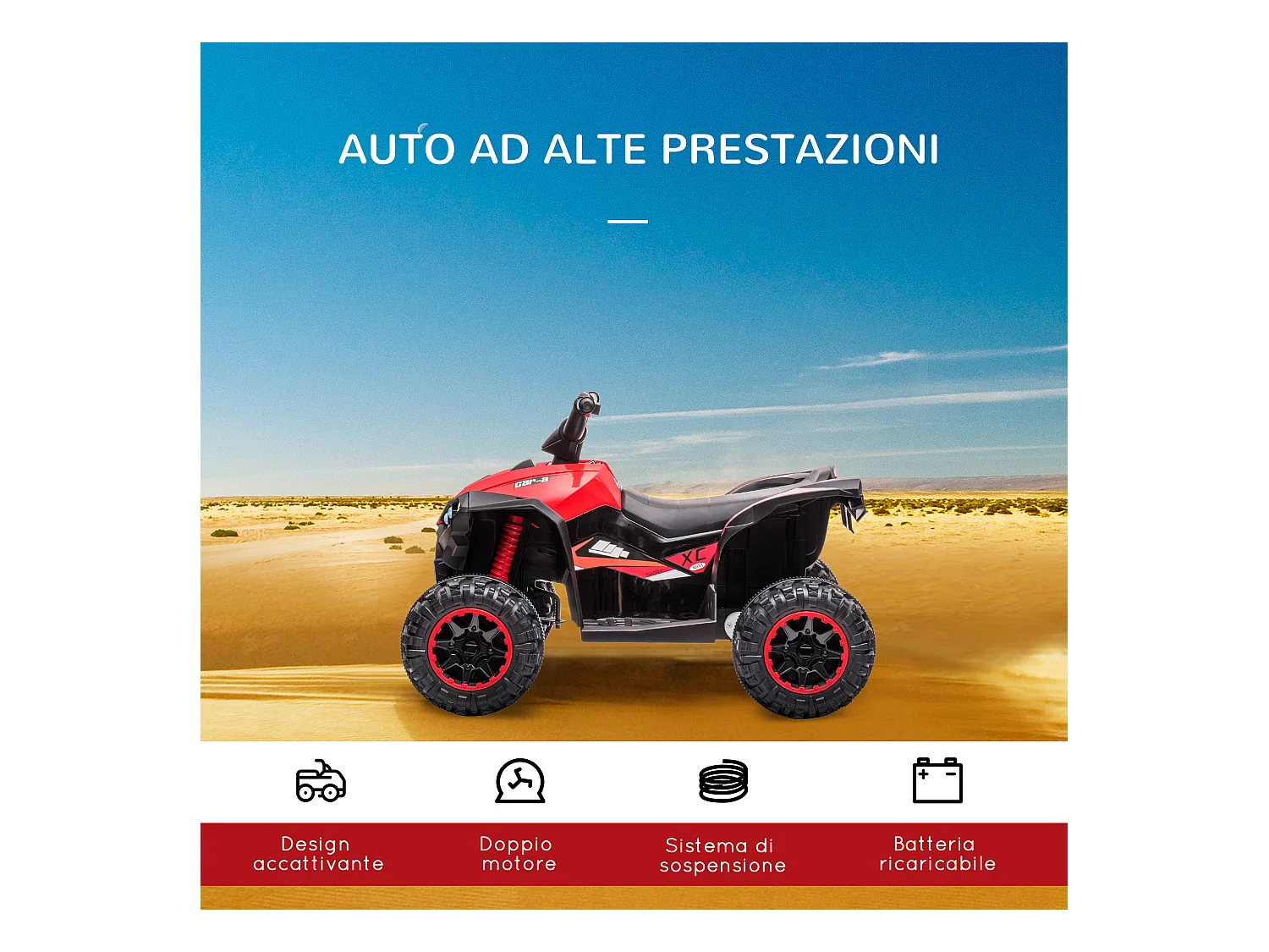 Quad per bambini elettrico 12v 2 velocità ruote con clacson fari