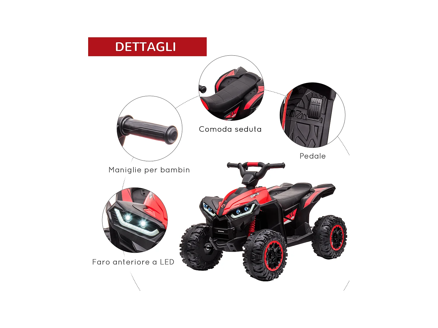 Quad per bambini elettrico 12v 2 velocità ruote con clacson fari