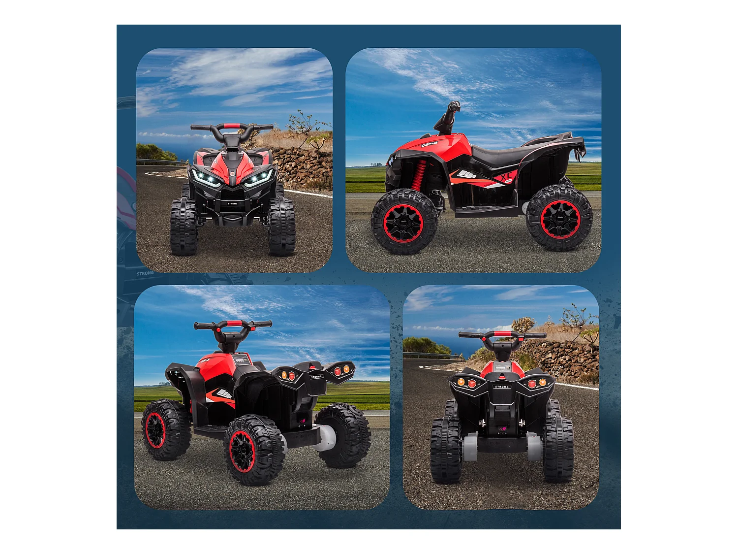 Quad per bambini elettrico 12v 2 velocità ruote con clacson fari