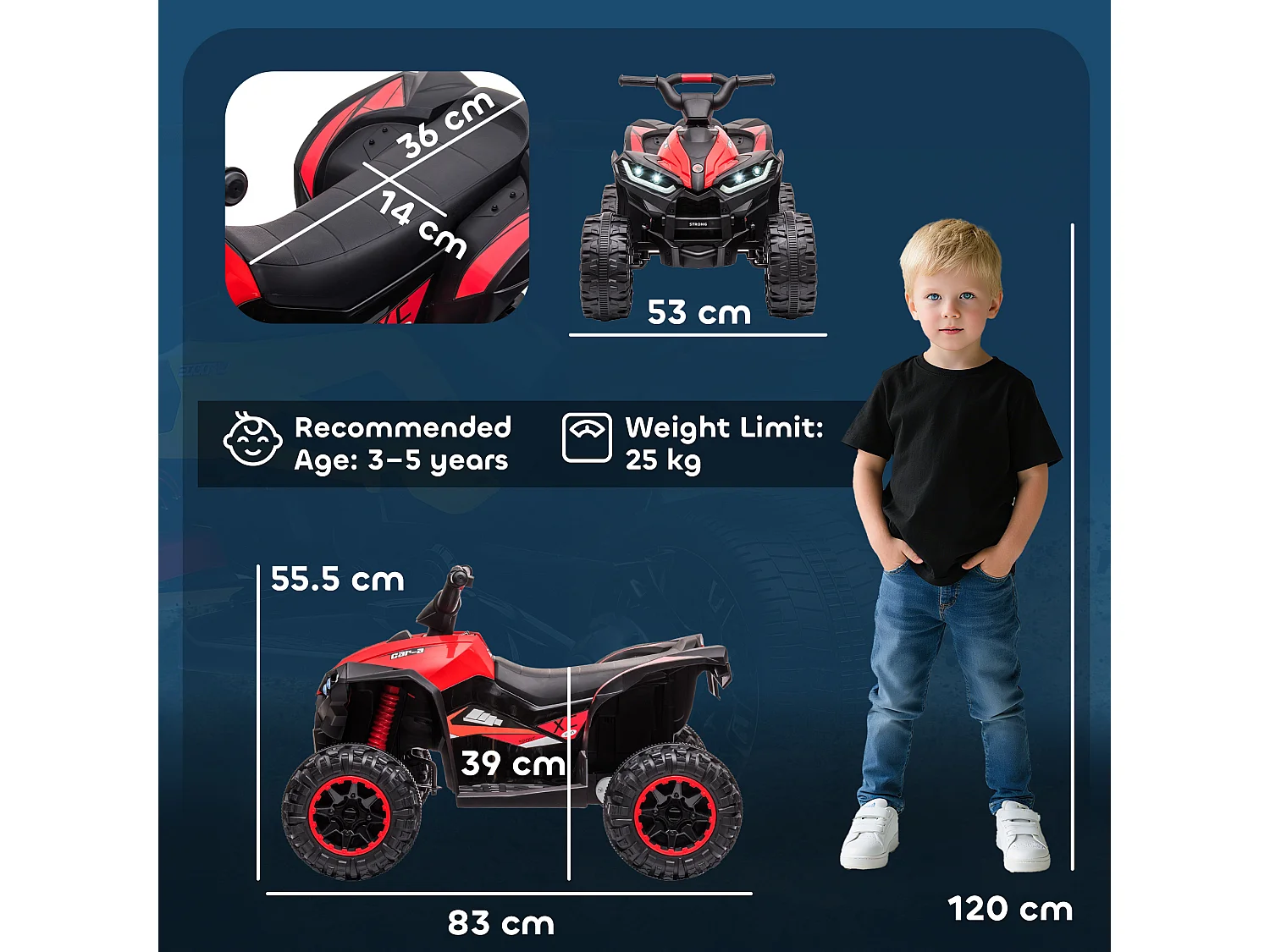 Quad per bambini elettrico 12v 2 velocità ruote con clacson fari