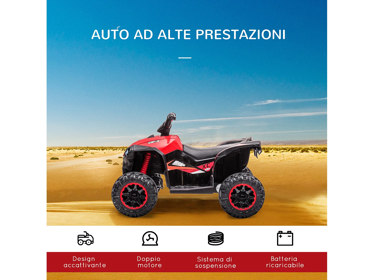 Quad per bambini elettrico 12v 2 velocità ruote con clacson fari