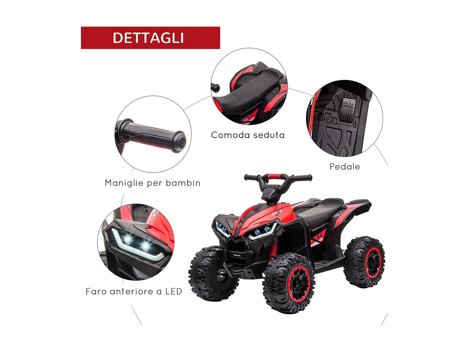 Quad per bambini elettrico 12v 2 velocità ruote con clacson fari