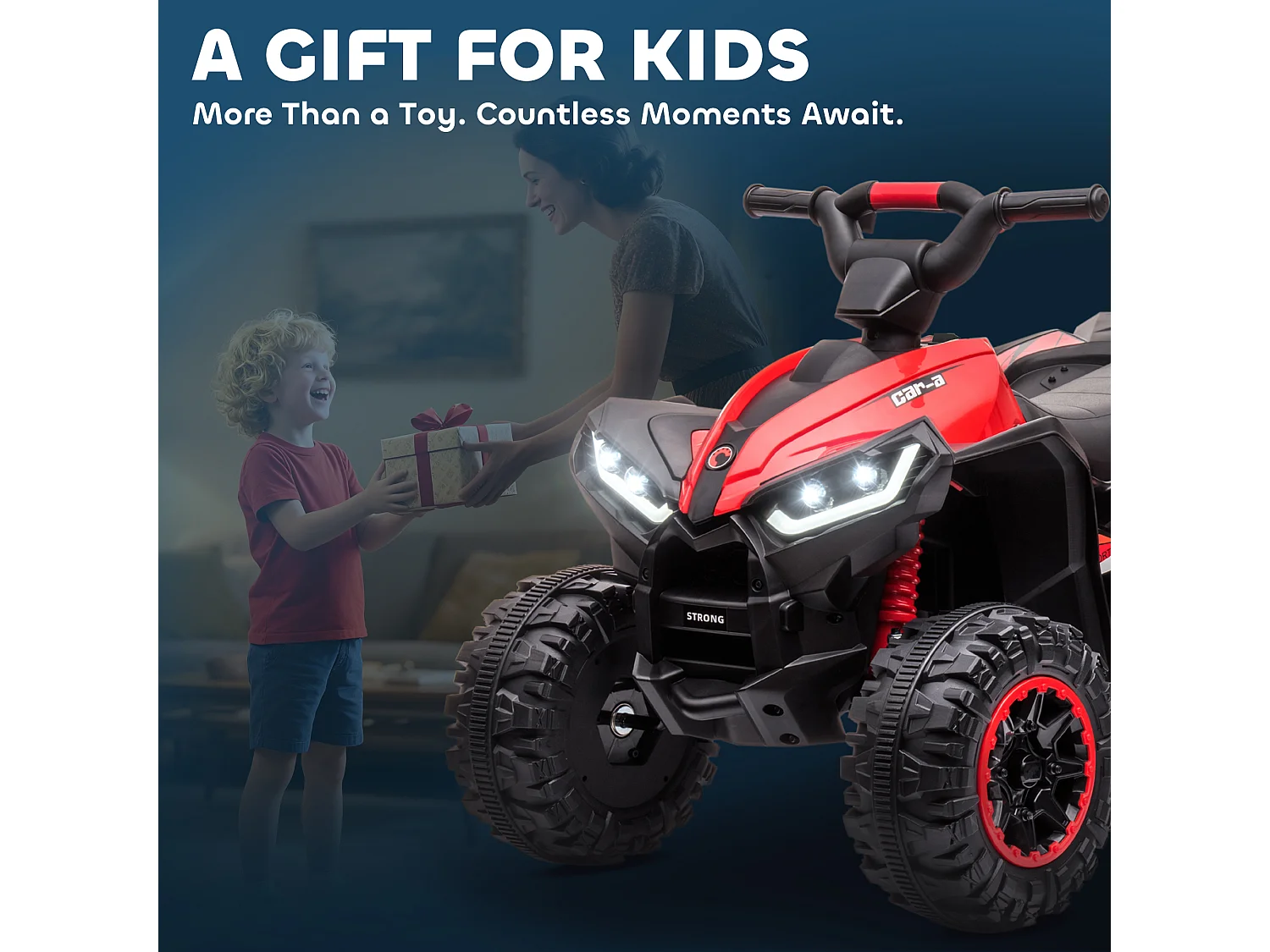 Quad per bambini elettrico 12v 2 velocità ruote con clacson fari