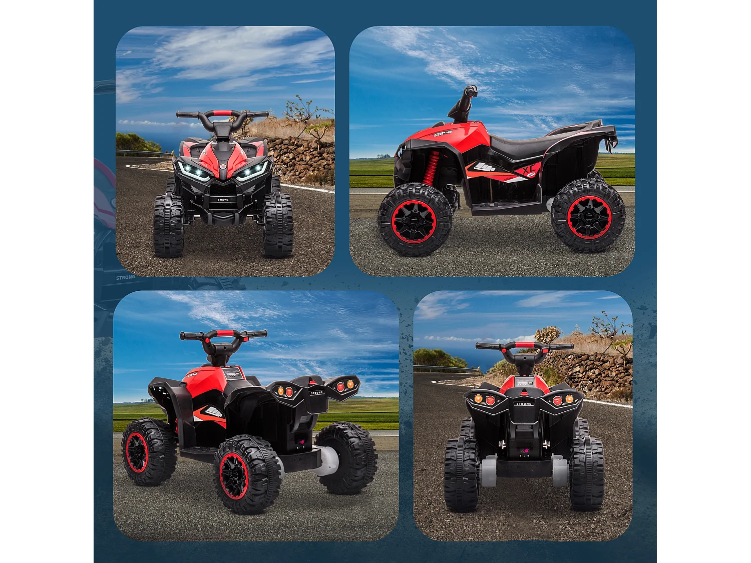 Quad per bambini elettrico 12v 2 velocità ruote con clacson fari