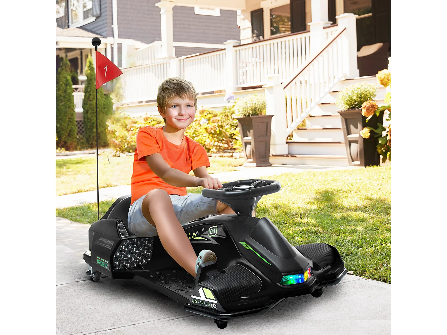 Go kart elettrico drift per bambini 8-12 anni velocità 3-8 km/h nero